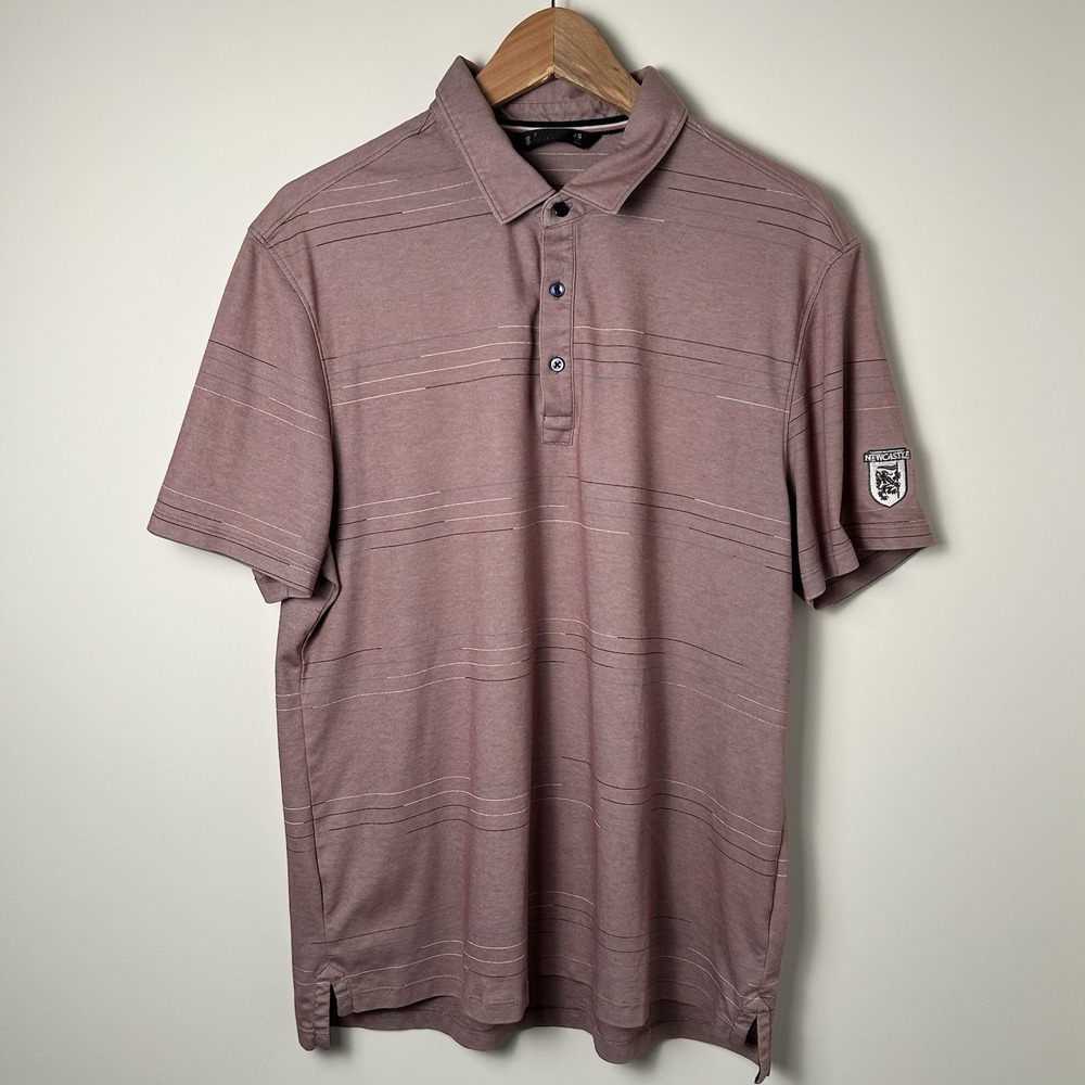 7 Diamonds Men's Large Pima Golf Polo Newcastle Maroon Stripe Pattern